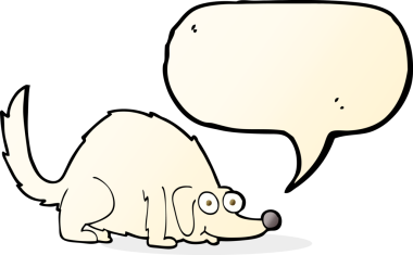 bir insan tarafından çizilmiş konuşma balonlu mutlu bir köpek.