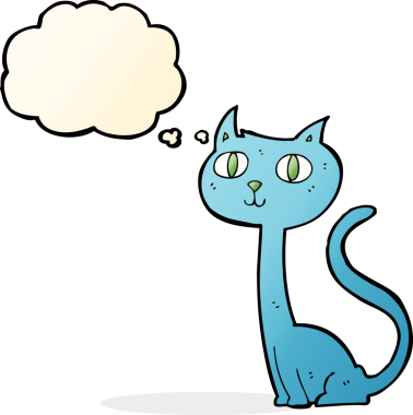 Bir insan tarafından çizilmiş düşünce kabarcığı olan çizgi film kedisi.