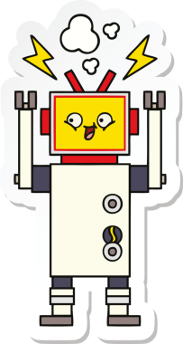 Bir insan tarafından çizilmiş şirin bir dans robotunun çıkartması.