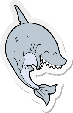 Bir insan tarafından çizilmiş karikatür köpekbalığı etiketi.