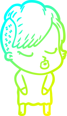 Bir insan tarafından çizilmiş soğuk gradyan çizgi film karakteri güzel hippi kız.