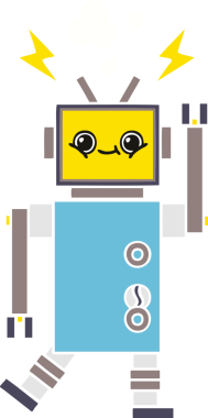 Bir insan tarafından çizilmiş düz renkli bir robot karikatürü