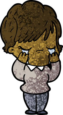 Bir insan tarafından çizilmiş ağlayan çizgi film kadını.