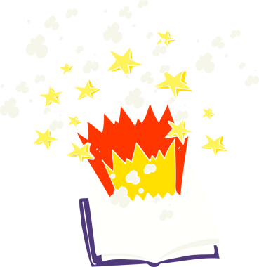 Bir insan tarafından çizilmiş sihirli büyü kitabının düz renk çizimi