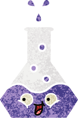 Bir insan tarafından çizilmiş bir deney şişesinin retro çizim tarzı karikatürü.