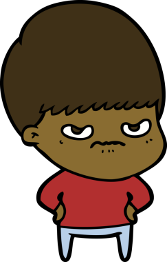 Bir insan tarafından çizilmiş sinirli çizgi film çocuğu.