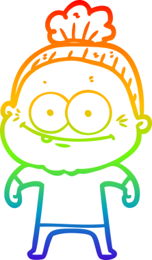 Gökkuşağı gradyan çizgi çizimi Bir insan tarafından çizilmiş mutlu yaşlı kadın