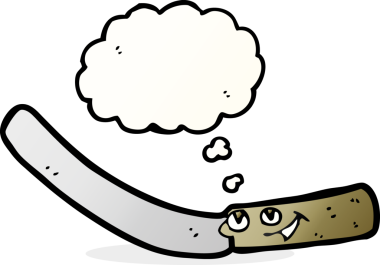 Bir insan tarafından çizilmiş düşünce baloncuklu mutfak bıçağı.