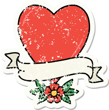 Bir insan tarafından çizilmiş geleneksel bir kalp ve bayrak stili dövmesi.