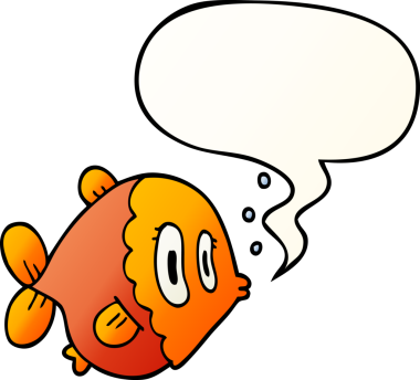bir insan tarafından çizilmiş, konuşma baloncuklu çizgi film balığı.