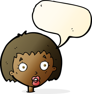 Bir insan tarafından çizilen konuşma baloncuğuyla kadın yüzü şaşırtılıyor.