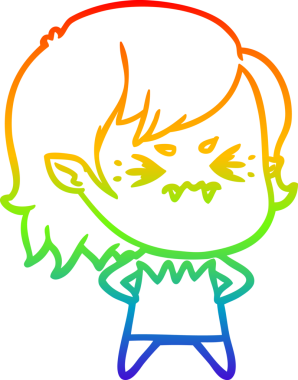 Gökkuşağı gradyan çizgi çizimi Bir insan tarafından çizilmiş rahatsız bir vampir kız çizgi filmi