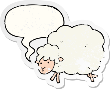 Bir insan tarafından çizilmiş, kederli, karikatür koyunu konuşma baloncuğu.