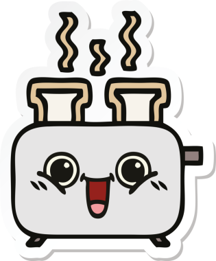 Bir insan tarafından çizilmiş bir tost makinesinin şirin bir karikatürü.
