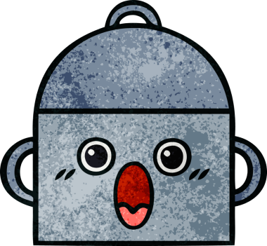 Bir insan tarafından çizilmiş yemek tenceresinin retro grunge desenli karikatürü