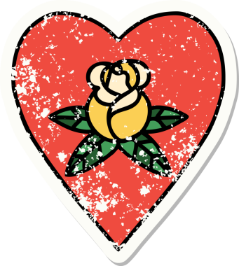 Geleneksel bir kalp stili ve bir insan tarafından çizilmiş çiçek dövmesi.