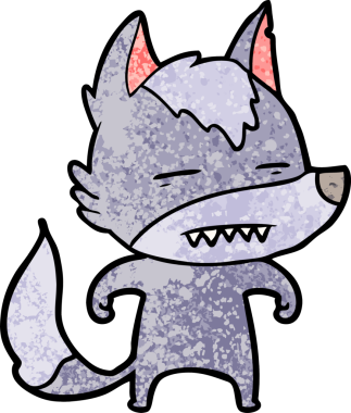 Bir insan tarafından çizilen dişleri gösteren bir kurt çizgi filmi.