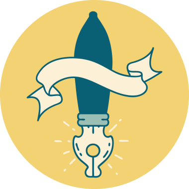 Bir insan tarafından çizilmiş dövme stili dolma kalemin simgesi