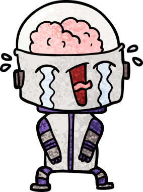 Bir insan tarafından çizilmiş ağlayan robot çizgi film.