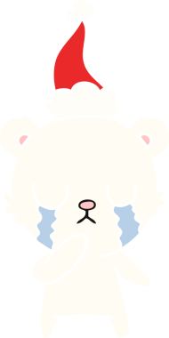 Ağlayan kutup ayısı eli. Bir insan tarafından çizilmiş Noel Baba şapkasının düz renk çizimi.