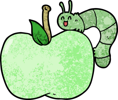 bir insan tarafından çizilmiş elma ve böcek çizgi filmi