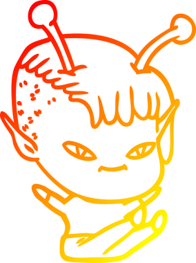 Bir insan tarafından çizilmiş sevimli bir uzaylı kız çizgi çizimi.