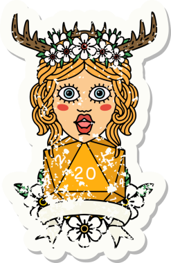 Retro Dövme Tarzı İnsan Druid Bir insan tarafından çizilmiş doğal 20 zar ile