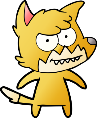 Bir insan tarafından çizilmiş sırıtan tilki çizgi filmi.