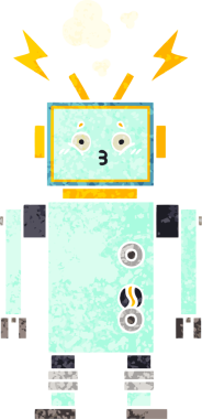 Bir insan tarafından çizilmiş bir robotun retro çizim tarzı karikatürü