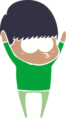 Bir insan tarafından çizilmiş düz renkli çizgi film çocuğu.