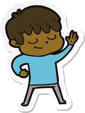 Bir insan tarafından çizilmiş mutlu bir çocuğun çıkartması.