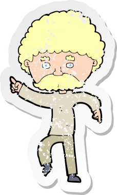 70 'lerin stil erkek diskosu bir insan tarafından çizilmiş retro, sıkıntılı bir çizgi film çıkartması.