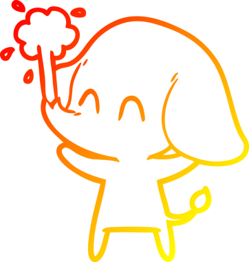 Bir insanın çizdiği suyu püskürten sevimli bir filin sıcak çizgi çizgisi.