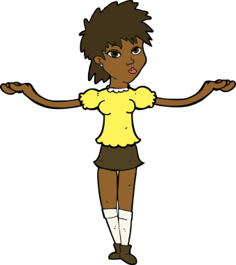 Bir insan tarafından çizilmiş omuz silken çizgi filmdeki kadın.