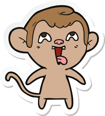 Bir insan tarafından çizilmiş çılgın bir maymun çıkartması.