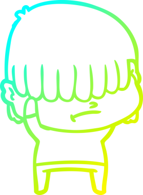 Bir insan tarafından çizilmiş dağınık saçlı bir çizgi film çocuğu çizimi.