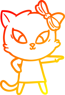 Bir insan tarafından çizilmiş çizgi film kedisinin sıcak çizgi çizimi