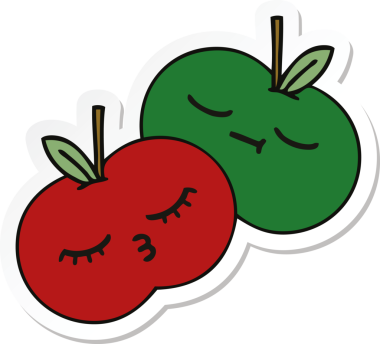 Bir insan tarafından çizilmiş tatlı, sulu bir elmanın çıkartması.