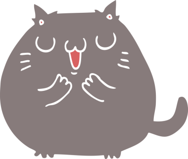 Bir insan tarafından çizilmiş mutlu düz renkli çizgi film kedisi