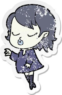 Bir insan tarafından çizilmiş şirin bir vampir kızın sıkıntılı çıkartması.