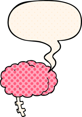 Bir insan tarafından çizilmiş çizgi roman tarzında konuşma baloncuğu olan çizgi film beyni.