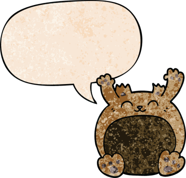 Bir insan tarafından çizilmiş eski moda konuşma baloncuğu olan çizgi film ayısı.