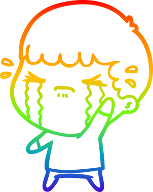 Gökkuşağı gradyan çizimi bir insan tarafından çizilmiş ağlayan bir karikatür adamı çiziyor.