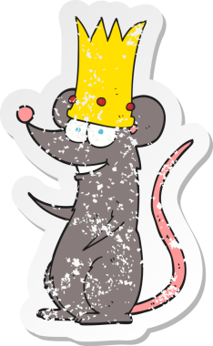 Bir insan tarafından çizilmiş karikatür kralı bir farenin geriletilmiş çıkartması.