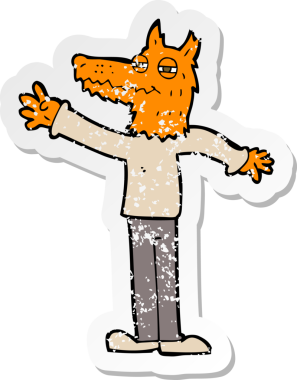 Bir insan tarafından çizilmiş tilki sallayan bir çizgi filmin gerilimli yapıştırması.