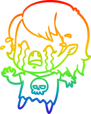 Gökkuşağı gradyan çizimi bir insan tarafından çizilmiş ağlayan vampir kız çizgi