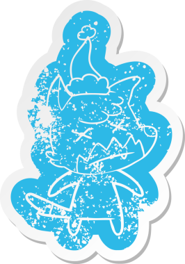 Bir insan tarafından çizilmiş Noel Baba şapkası giymiş ölü bir tilkinin garip karikatürü.