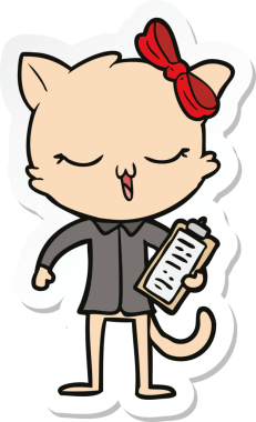 Bir insan tarafından çizilmiş kafasında fiyonk olan çizgi film kedisinin çıkartması.