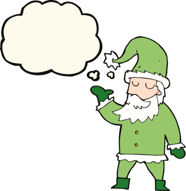 Bir insan tarafından çizilmiş düşünce baloncuklu Noel Baba çizgi filmi.