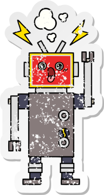 Bir insan tarafından çizilmiş sevimli bir robot robot arızasının sıkıntılı çıkartması.